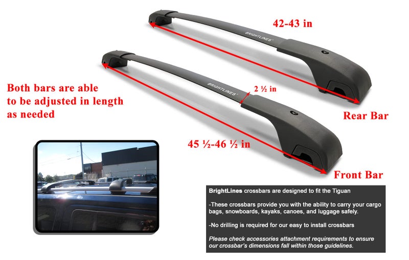 BrightLines Roof Rack Crossbars Compatible with 2018 2019 2020 2021 2022 2023 2024 Volkswagen Tiguan and 2022 2023 2024 Taos - Image 3